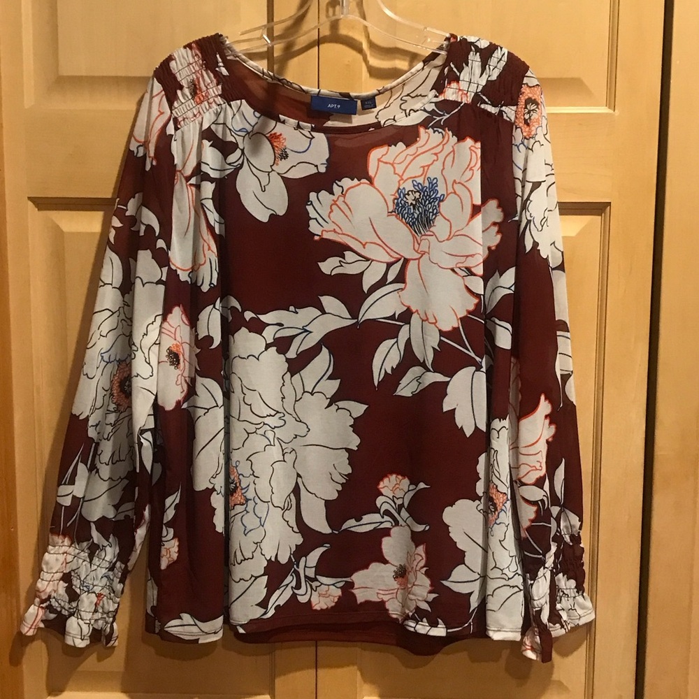 Apt. 9 Burgundy and Cream Floral Blouse